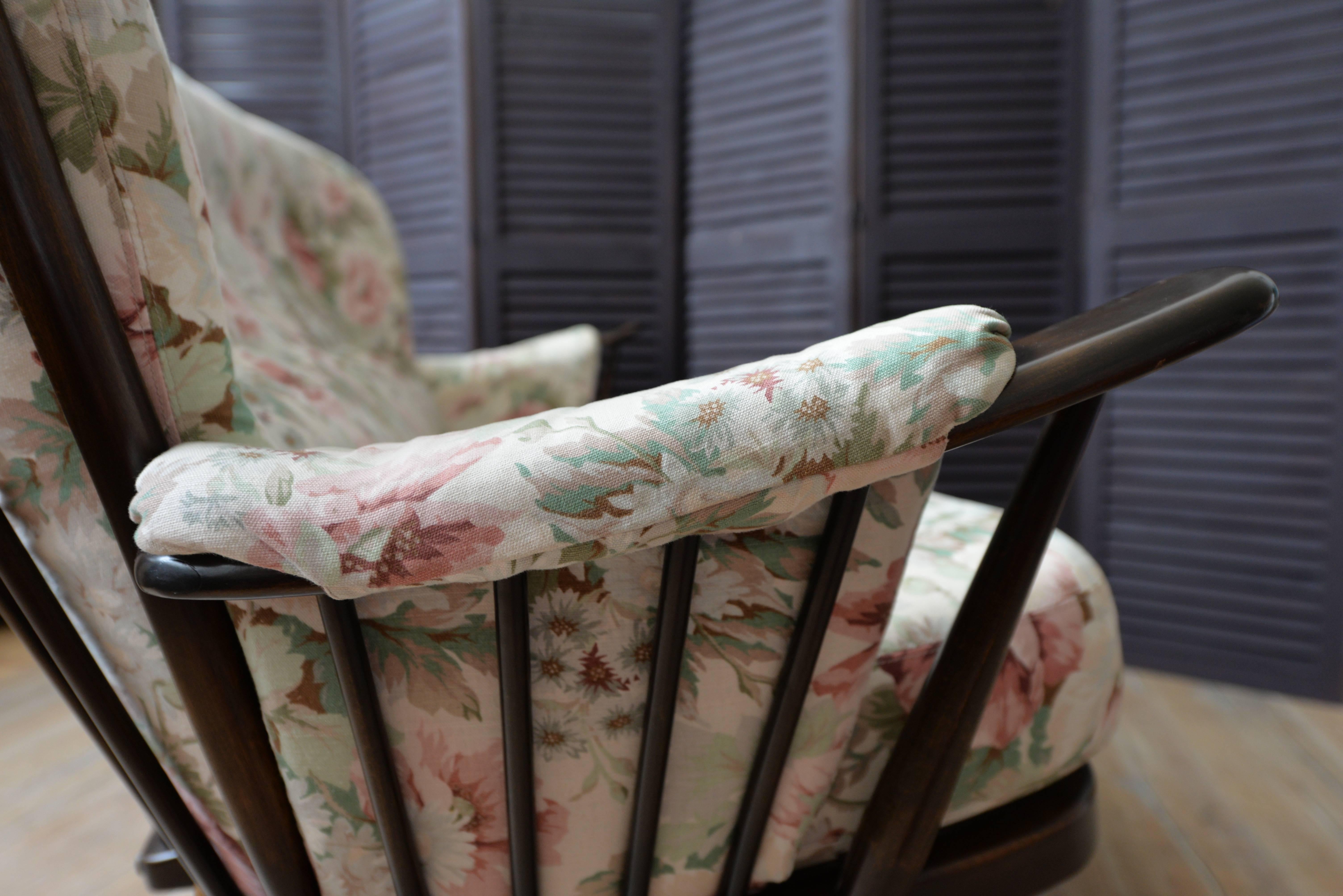 British 1960 Ercol Evergreen Two-Seat Sofa with Original Garden Blossom Upholstery