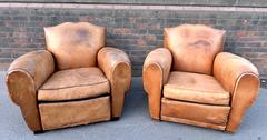 1930s French Art Deco Moustache Leather Lounge or Club Chairs