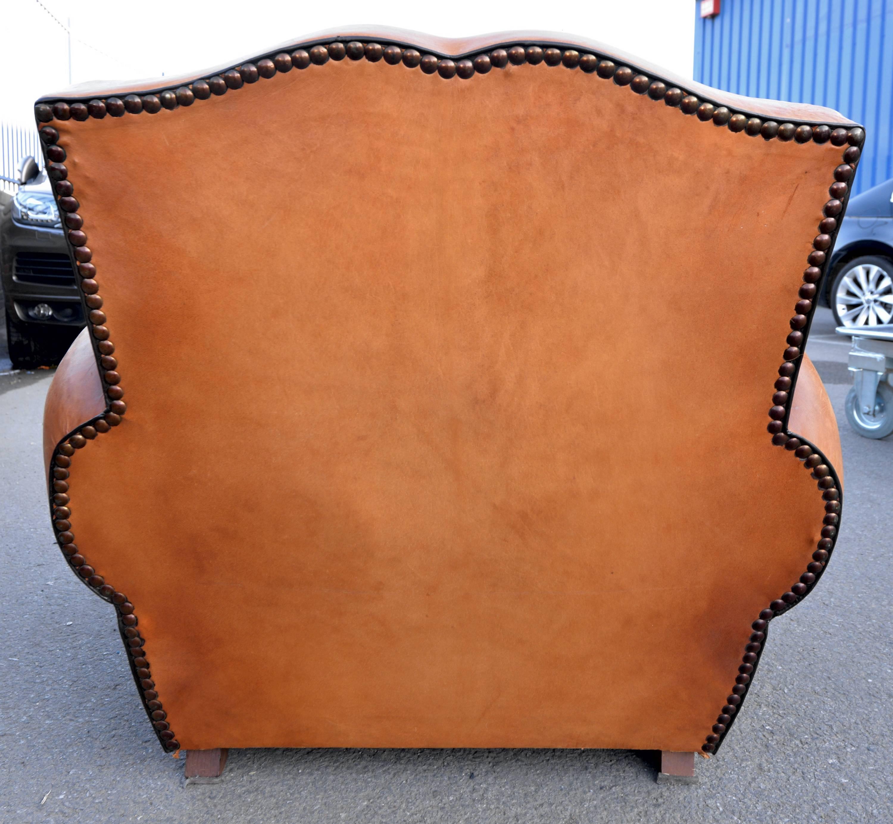 1930s French Art Deco Moustache Leather Lounge or Club Chairs For Sale 5