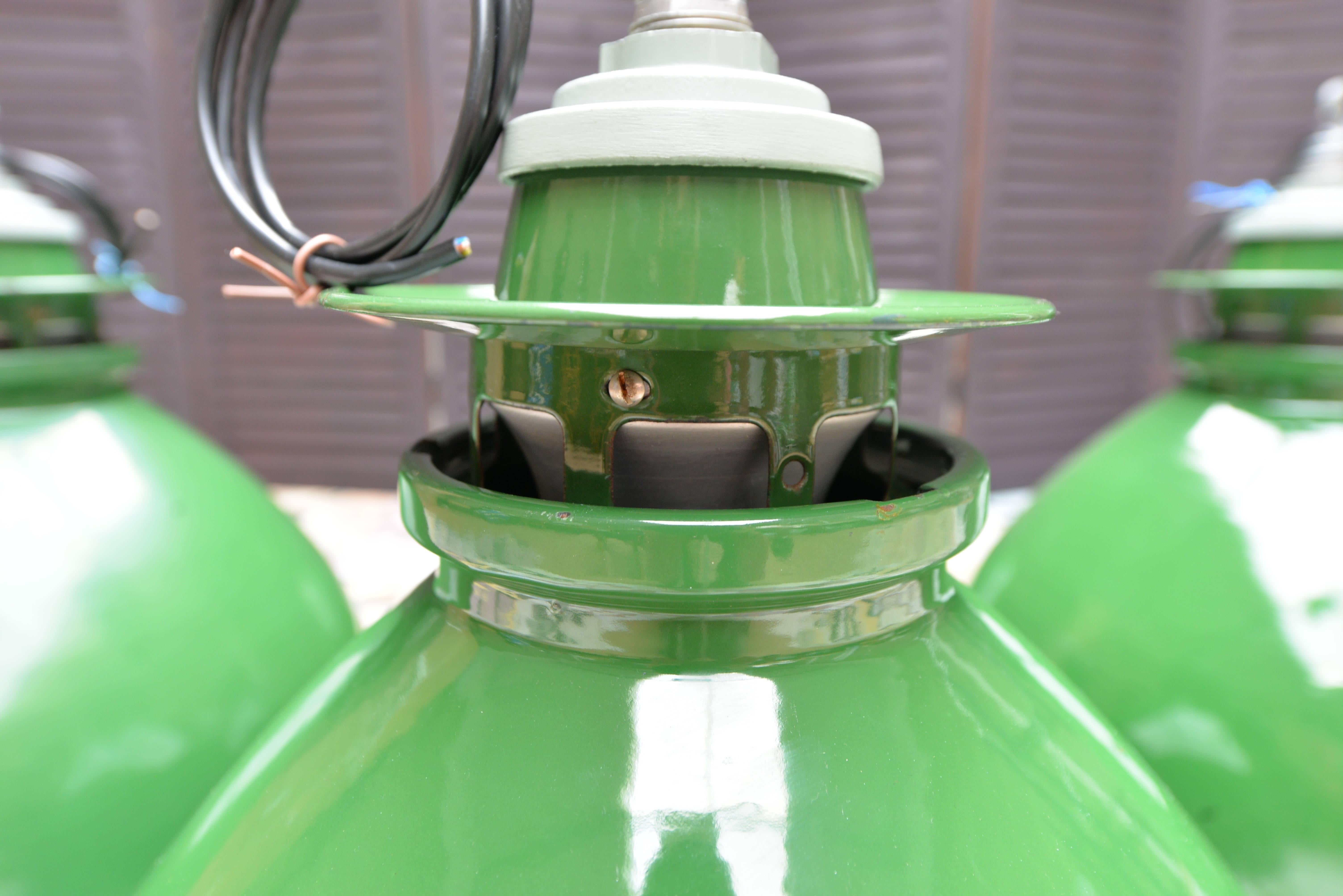 Large Green Enamel Industrial Pendants For Sale 3