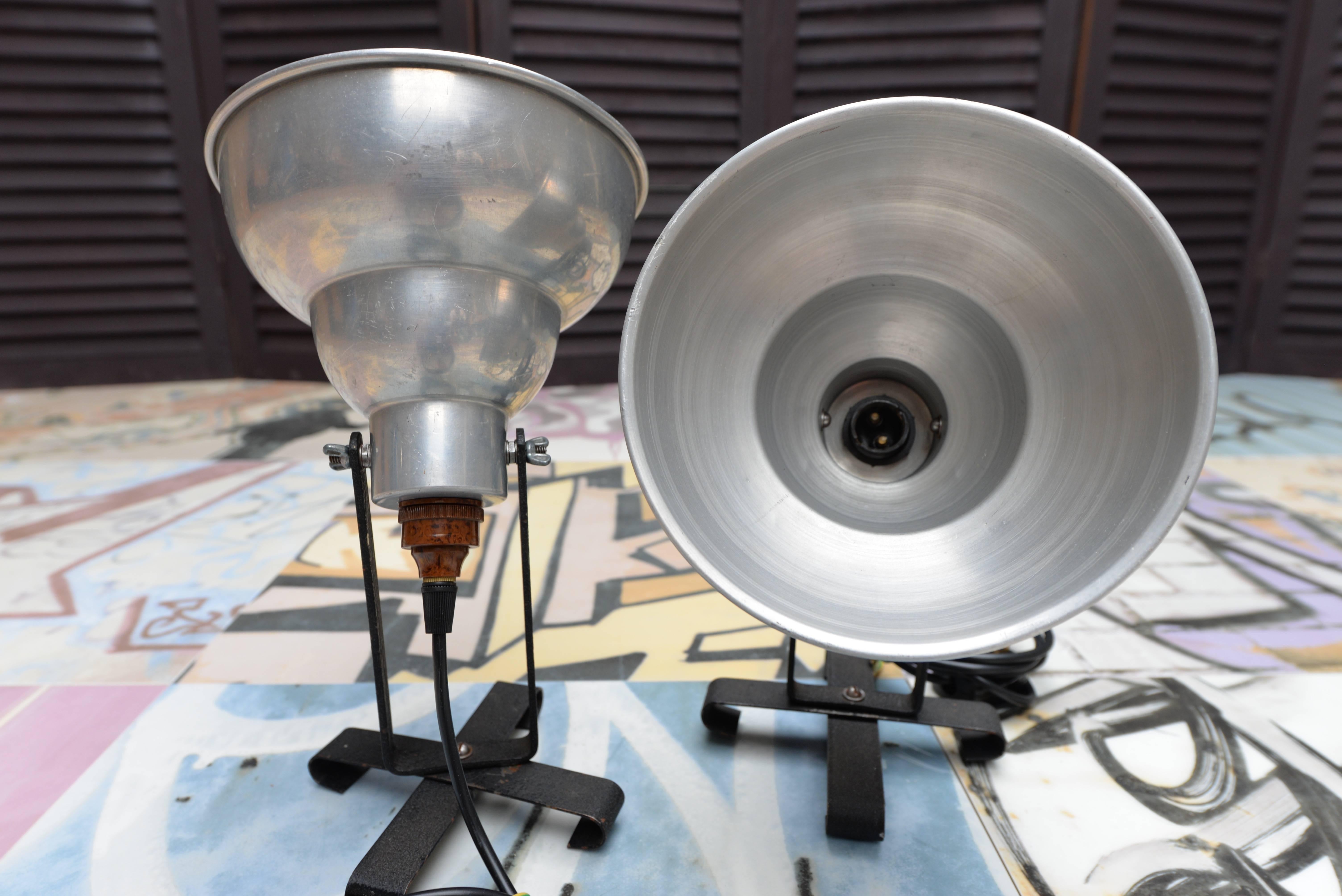 British Industrial Metal Grey Table Lamp For Sale