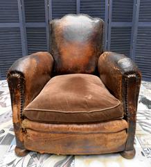 19th Century French Leather Lounge Club Chair