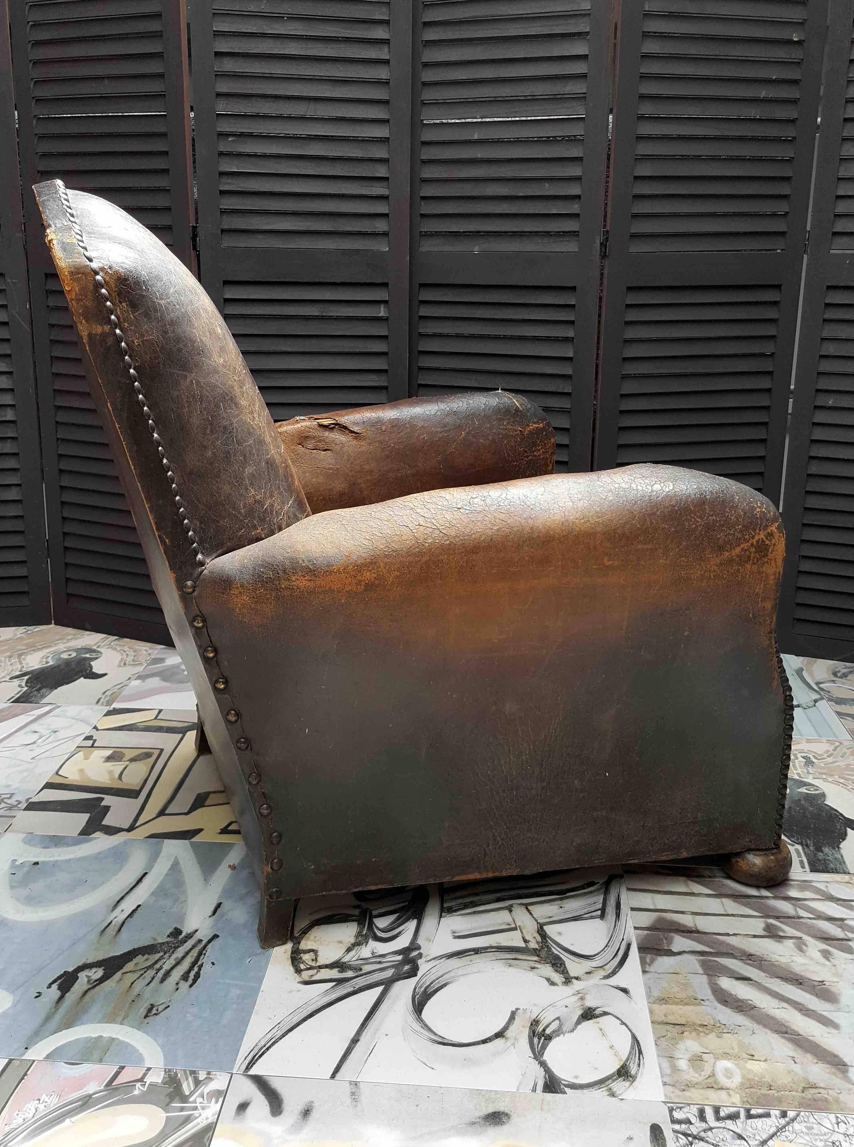 Mid-19th Century 19th Century French Leather Lounge Club Chair For Sale