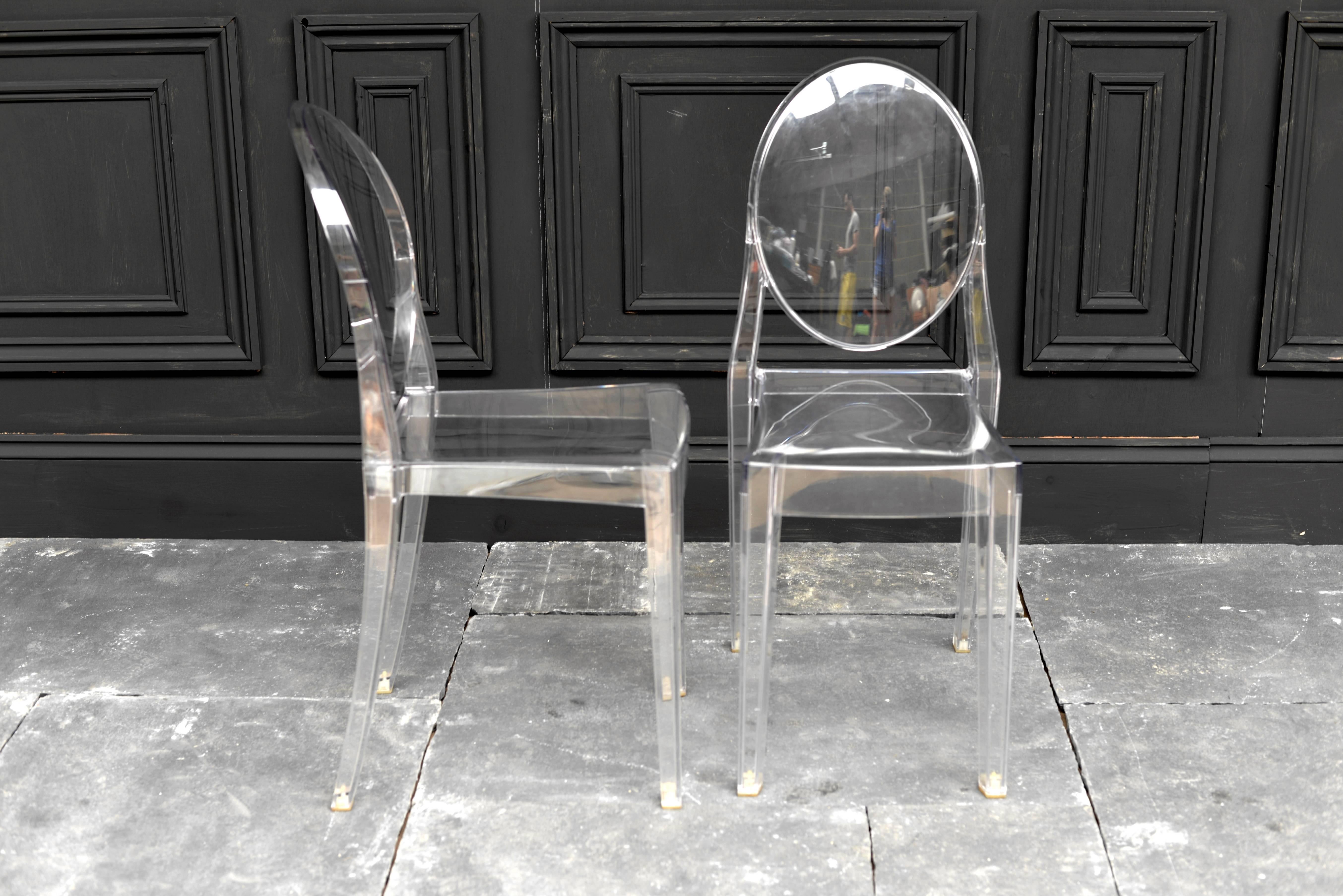 Set of Four Crystal Philippe Starck Victoria Ghost Chairs For Sale at