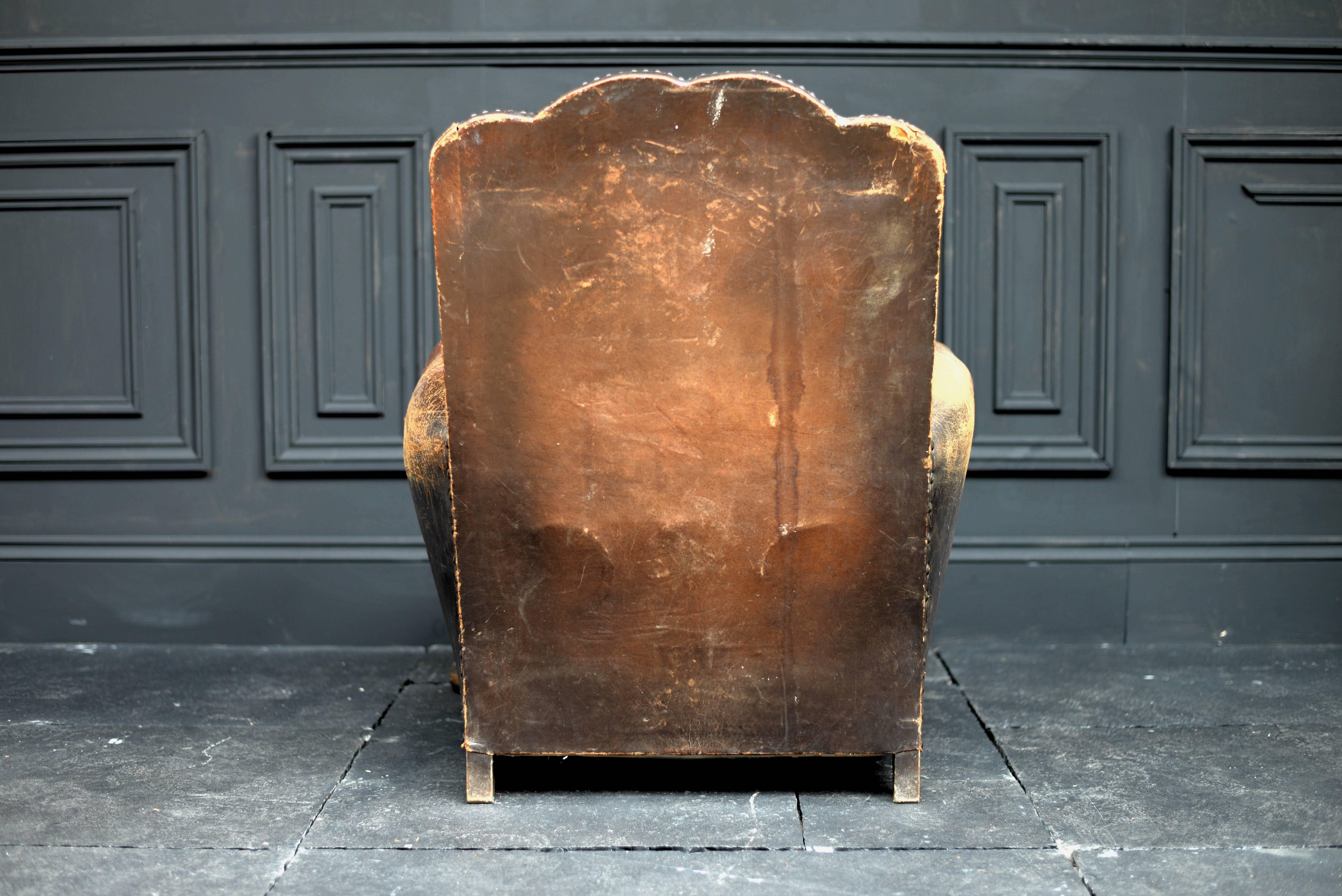 19th Century French Leather High Back Moustache Chair For Sale 2