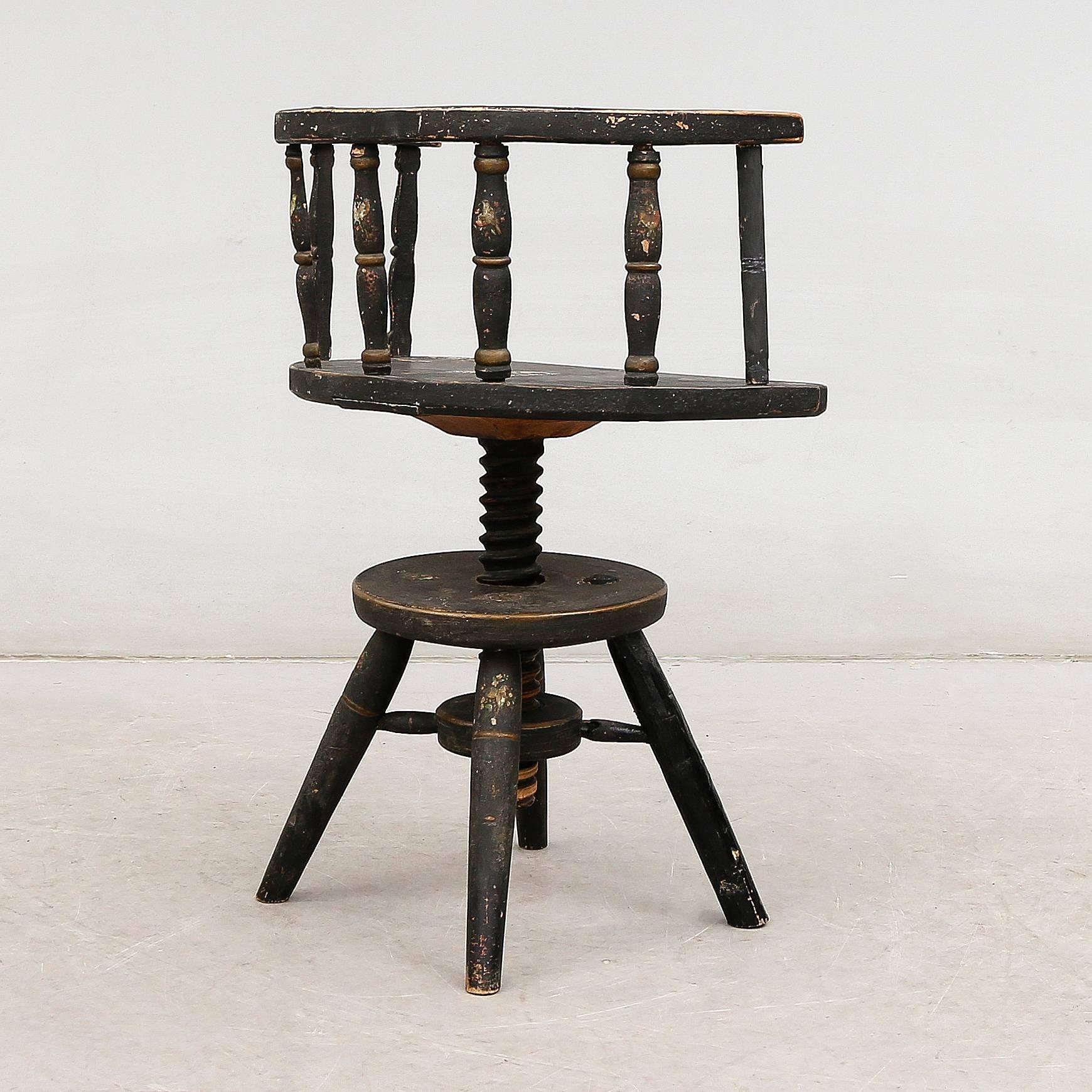 Painted 18th Century Swedish Folk Swivel Chair For Sale