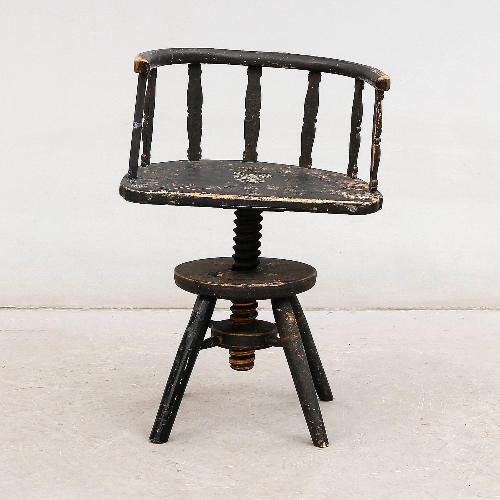 Folk Art 18th Century Swedish Folk Swivel Chair For Sale