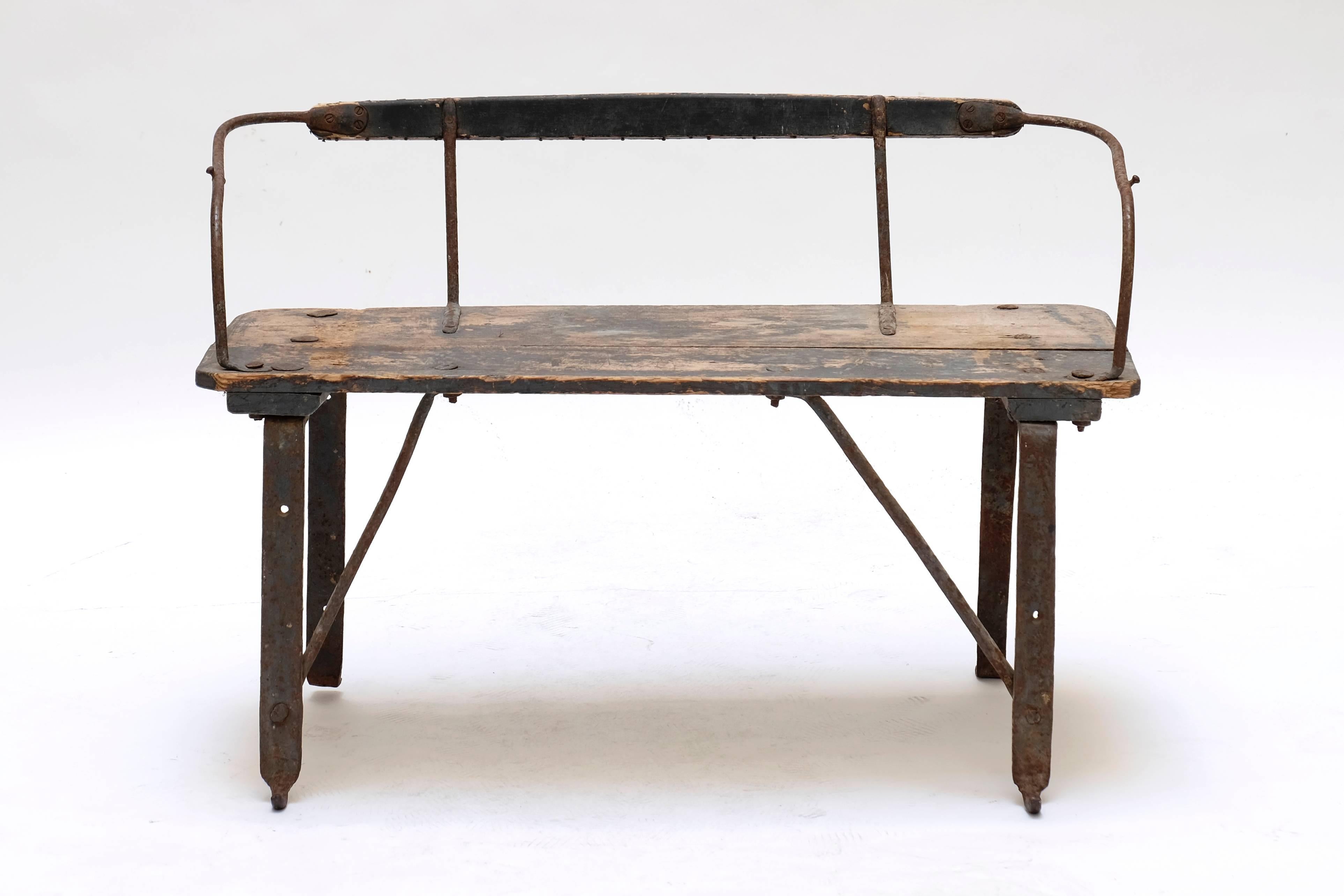 Very rare antique train seat from Scandinavians train line, made in iron and wood.