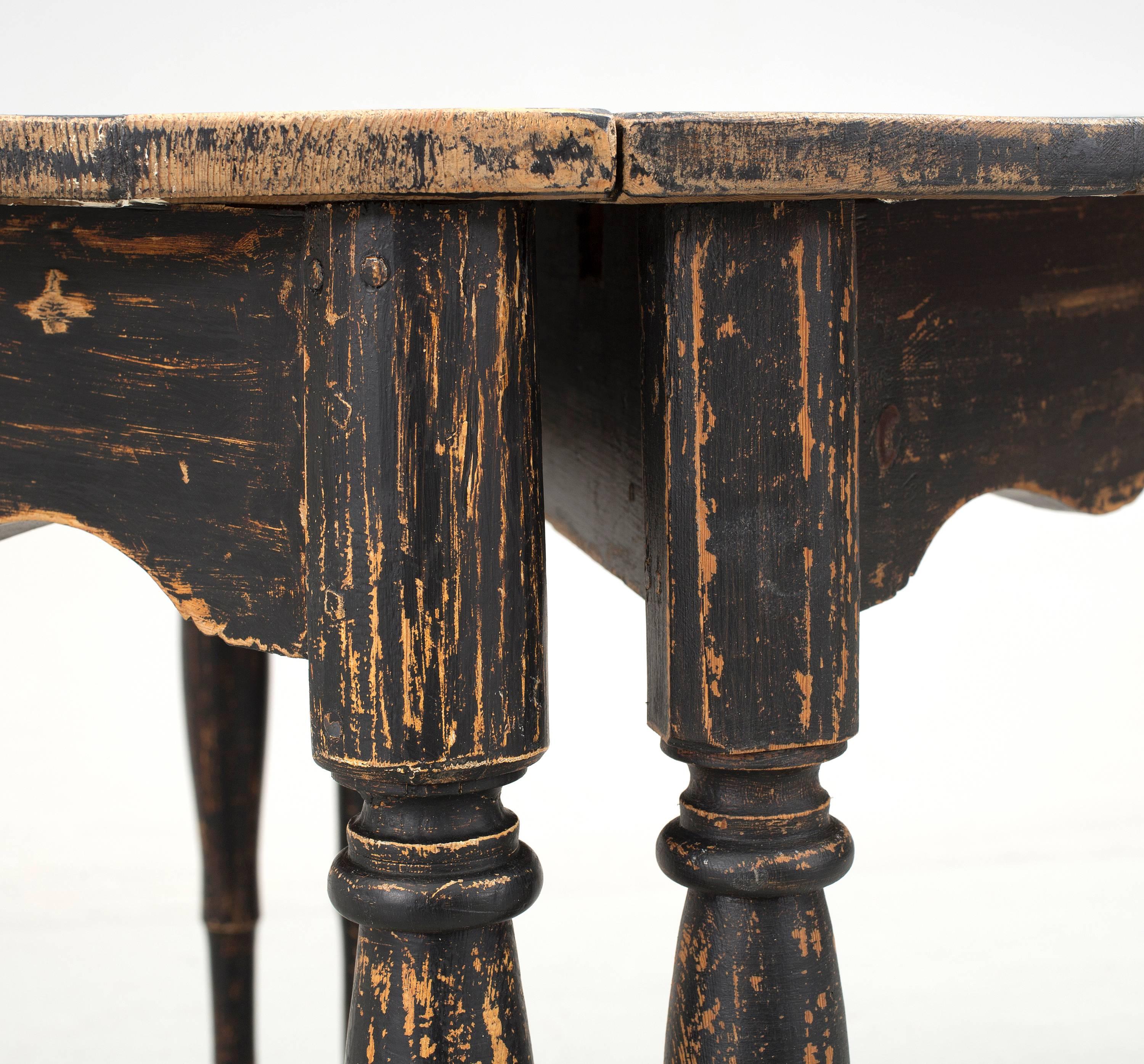 Painted Pair of 18th Century Swedish Rococo Black Console Tables