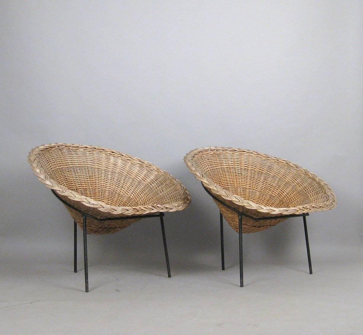 Pair of Mid Century Italian Wicker Chairs by Roberto Mango