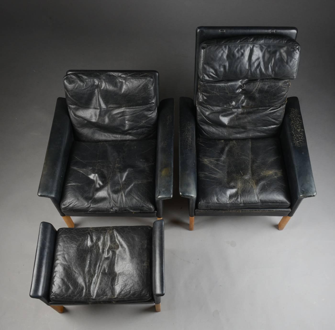 Danish Hans Olsen Scandinavian Mid-Century Lounge Chairs and Ottoman For Sale
