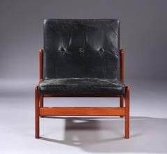 Danish Easy Chair in Black Leather by Jorgen Baekmark