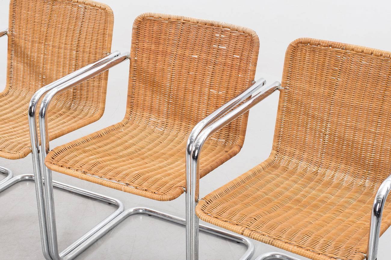 Set of six wicker and chromed steel chairs,

Italy, 1970s.
