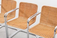 Set of Six Wicker and Chromed Steel Chairs, Italy, 1970s