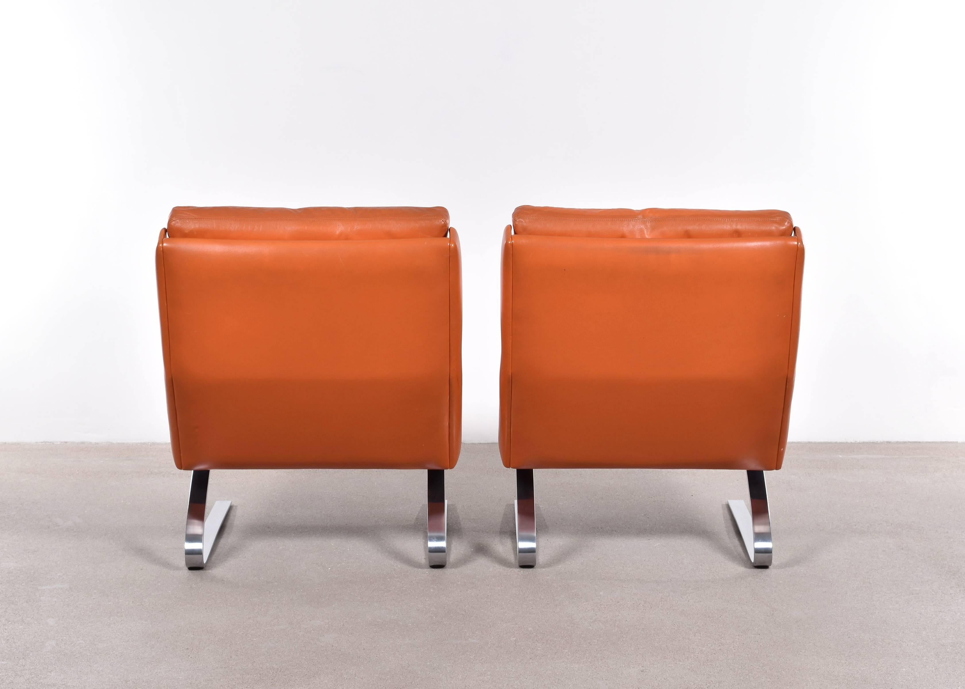 Leather Reinhold Adolf & Hans-Jürgen Schröpfer Lounge Chairs for COR, Germany
