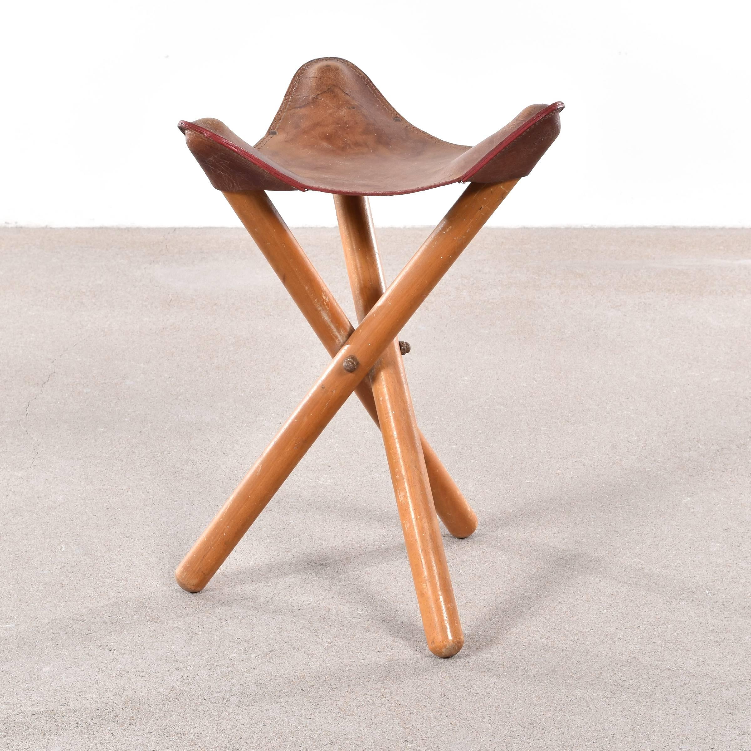 Scandinavian Modern Folding Tripod Safari Stool