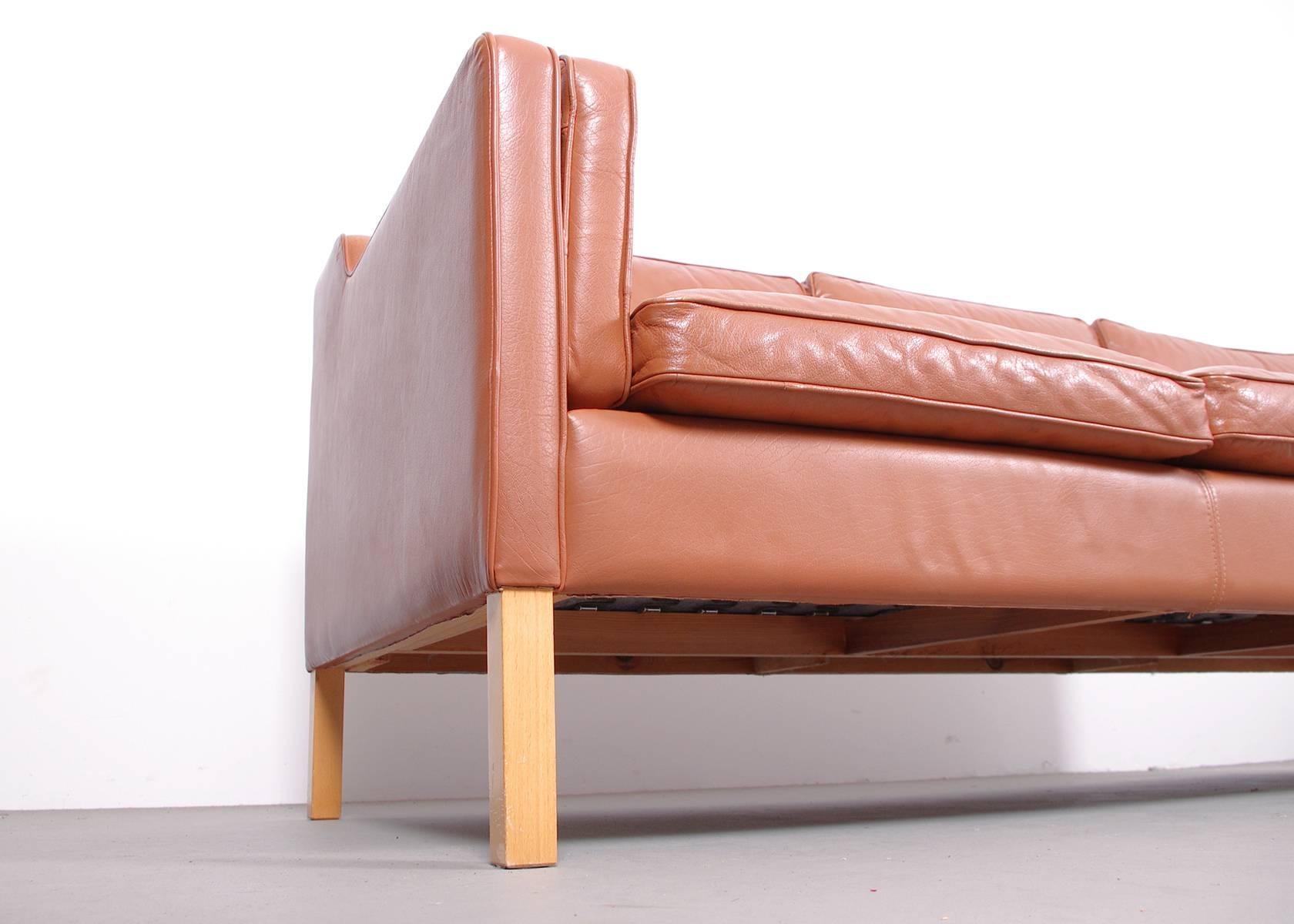 Scandinavian Modern Vintage Danish Leather Three-Seat Sofa by Stouby