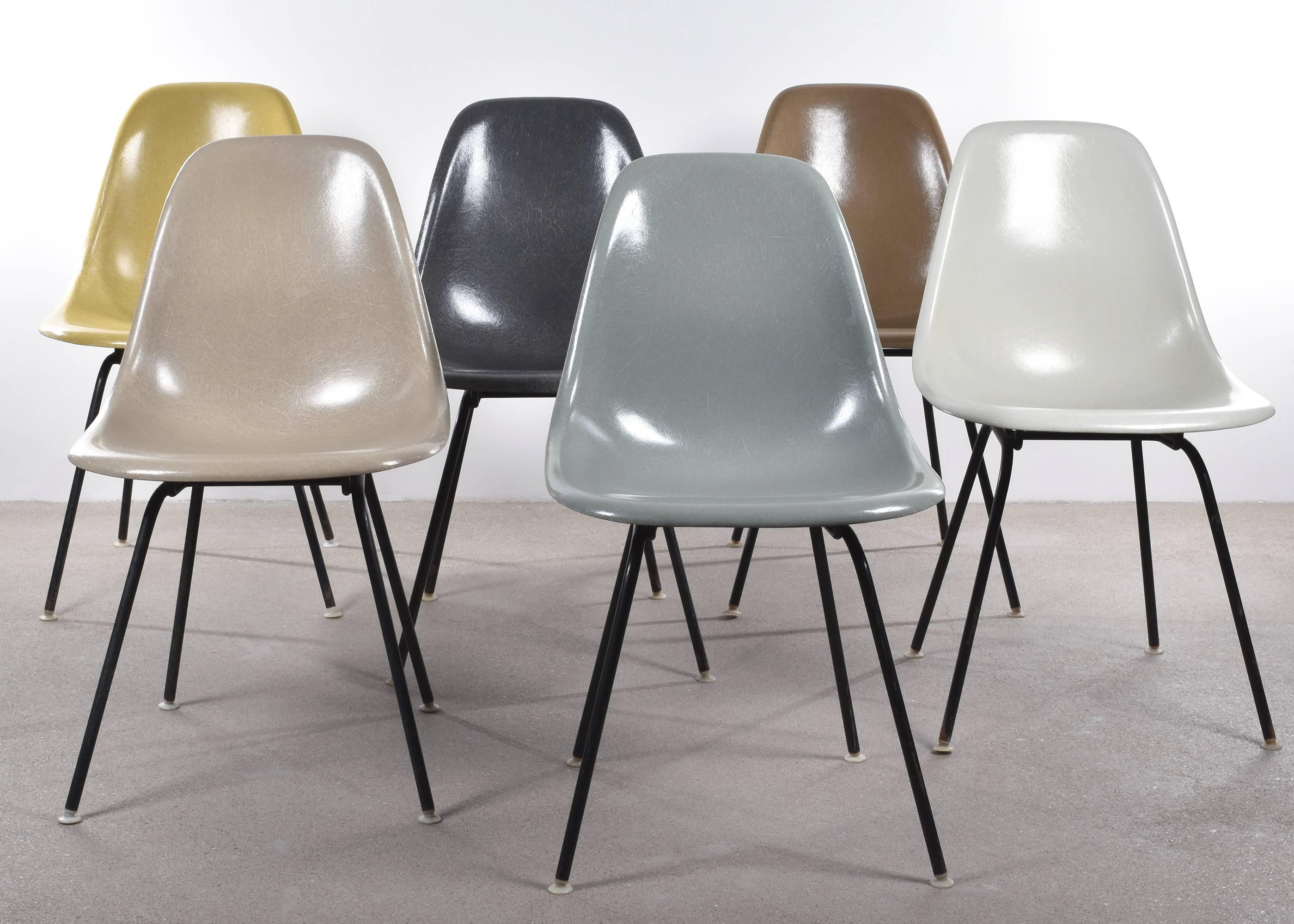 Beautiful iconic DSX chairs in natural colors: Parchment, greige, ochre light, elephant hide grey, sea foam green, tan light. Multiple sets in stock.
Shells are in very good or excellent condition with only slight traces of use. Replaced shock