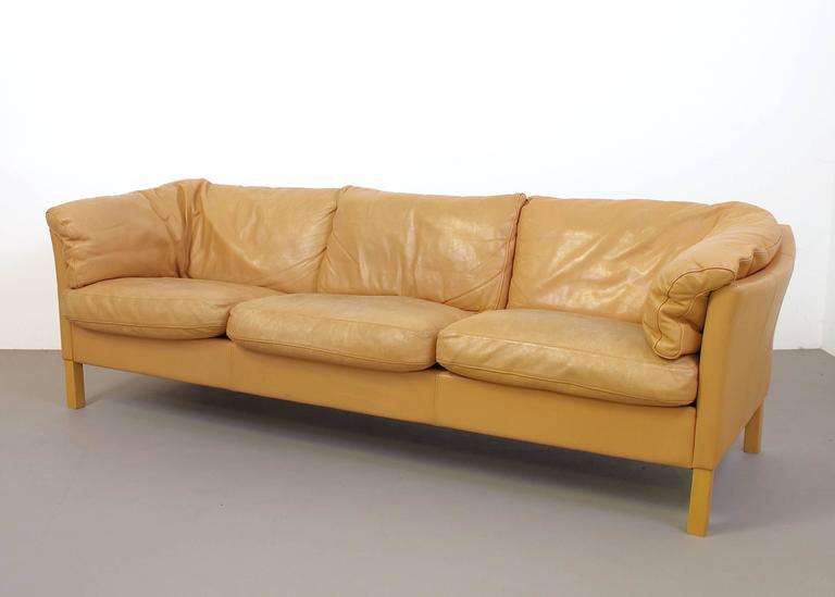Vintage Danish Leather Three-Seat Sofa by Mogens Hansen at 1stDibs