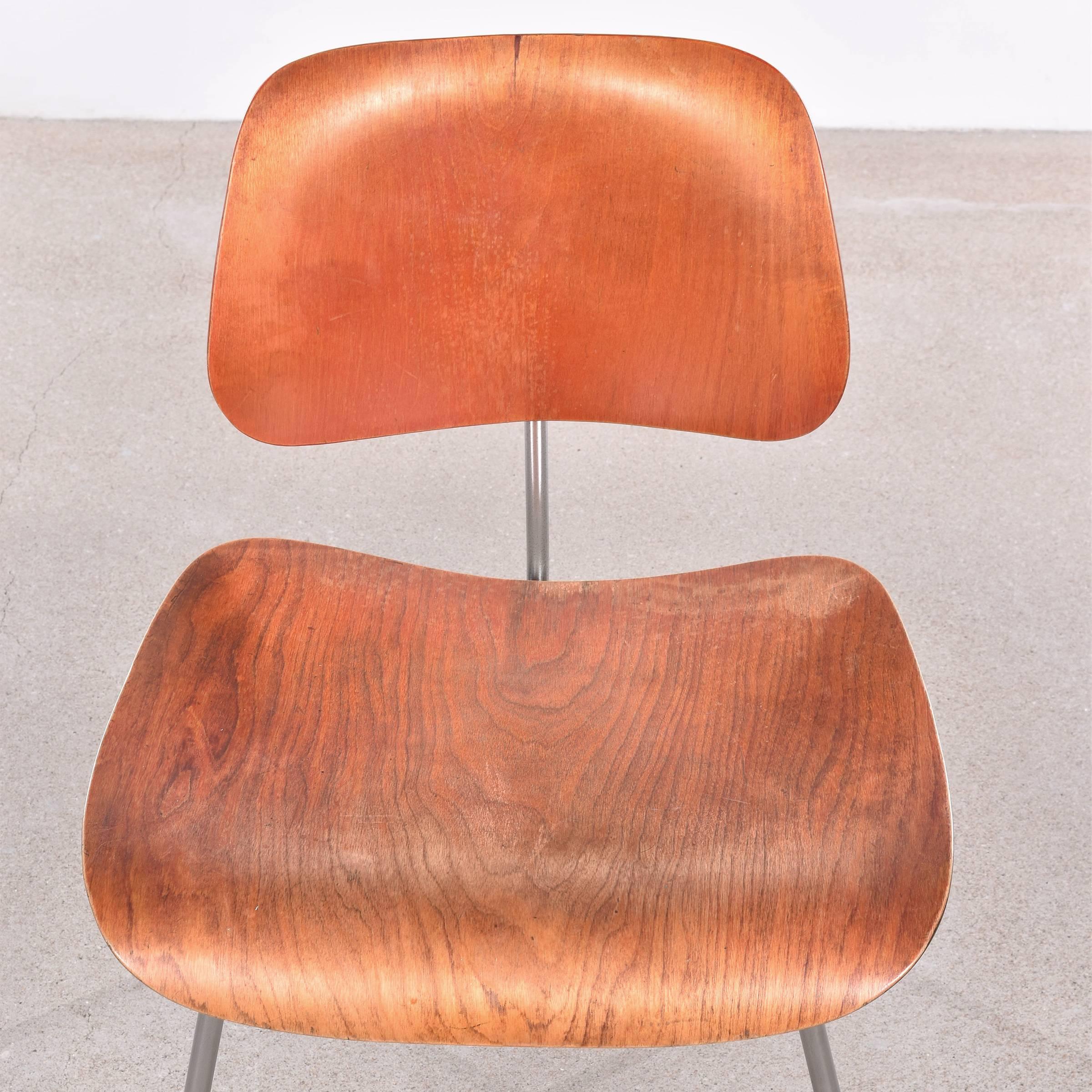 Metal Eames DCM Red Aniline Dye Side Chair Herman Miller, USA