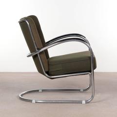 W.H. Gispen Easy Chair Model 412 with Forest Green Fabric, Netherlands, 1932
