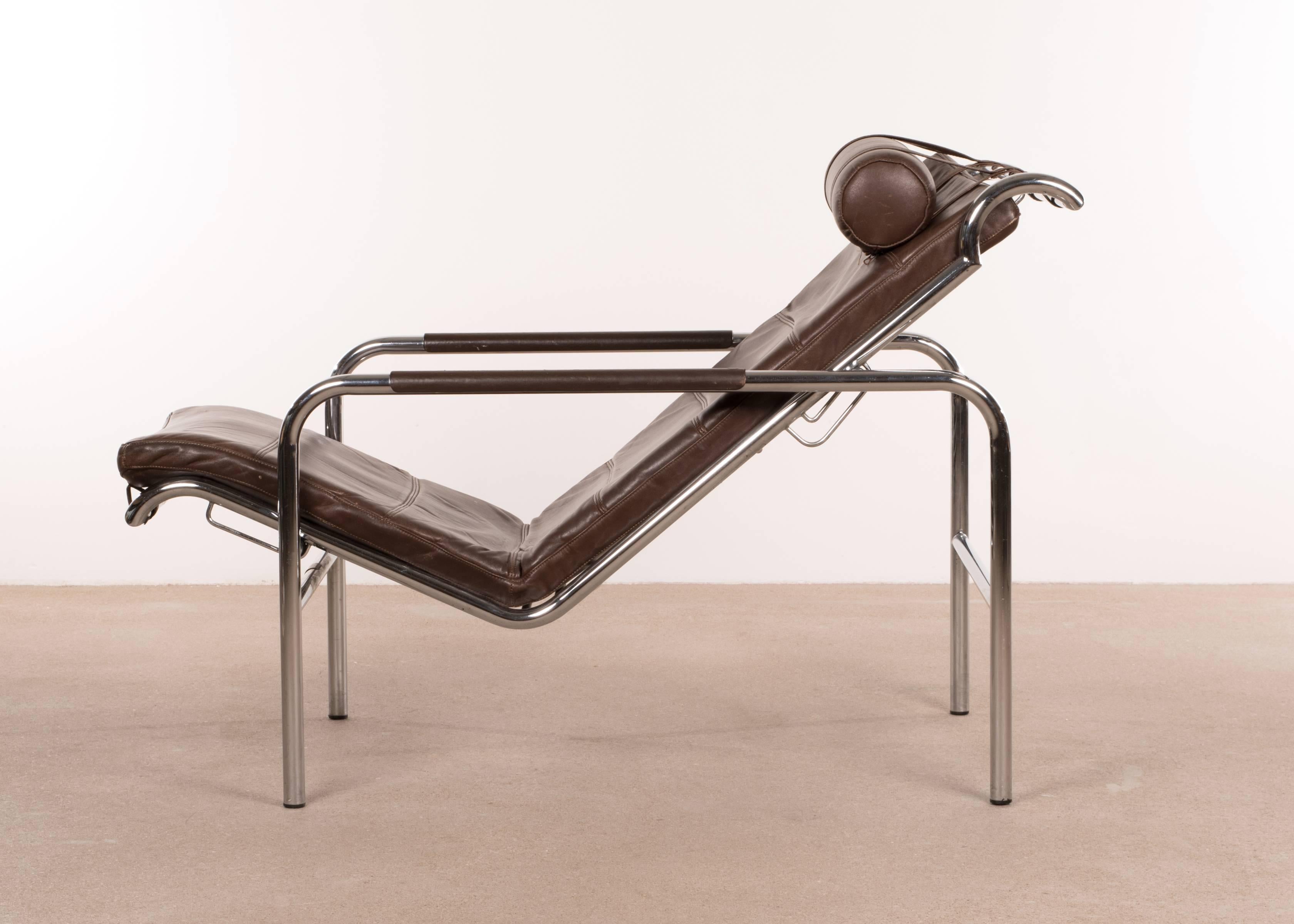 Modern Gabriele Mucchi Brown Leather Genni Chaise for Zanotta, Italy, 1935