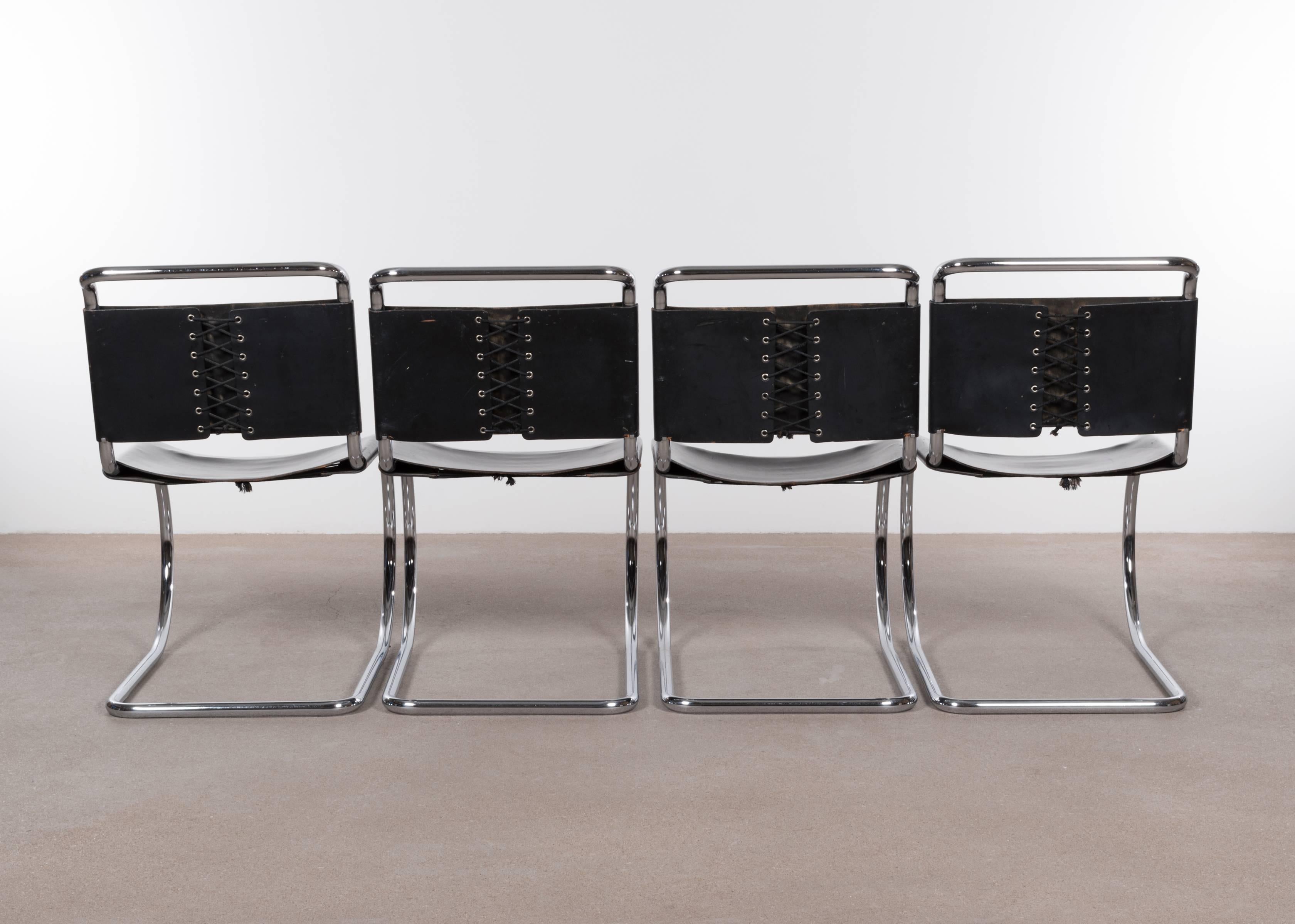 Bauhaus Mies van der Rohe MR10 Cantilever Chairs in Black Leather