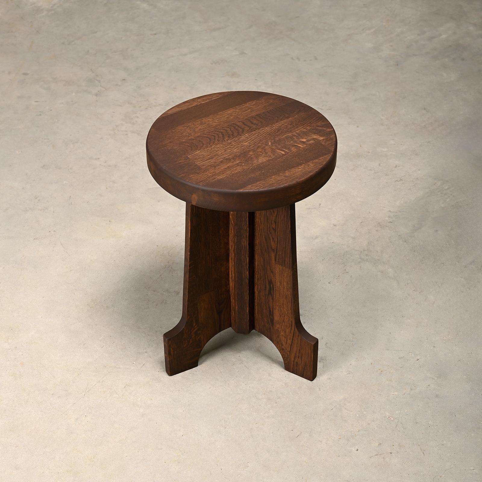 Scandinavian tripod Stools or Side Tables in Art Deco style solid stained Oak For Sale 1