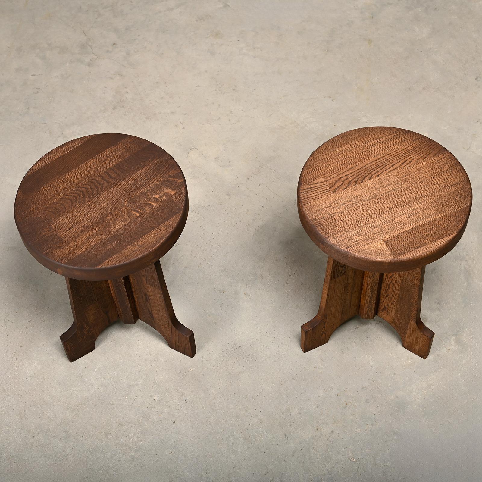 20th Century Scandinavian tripod Stools or Side Tables in Art Deco style solid stained Oak For Sale