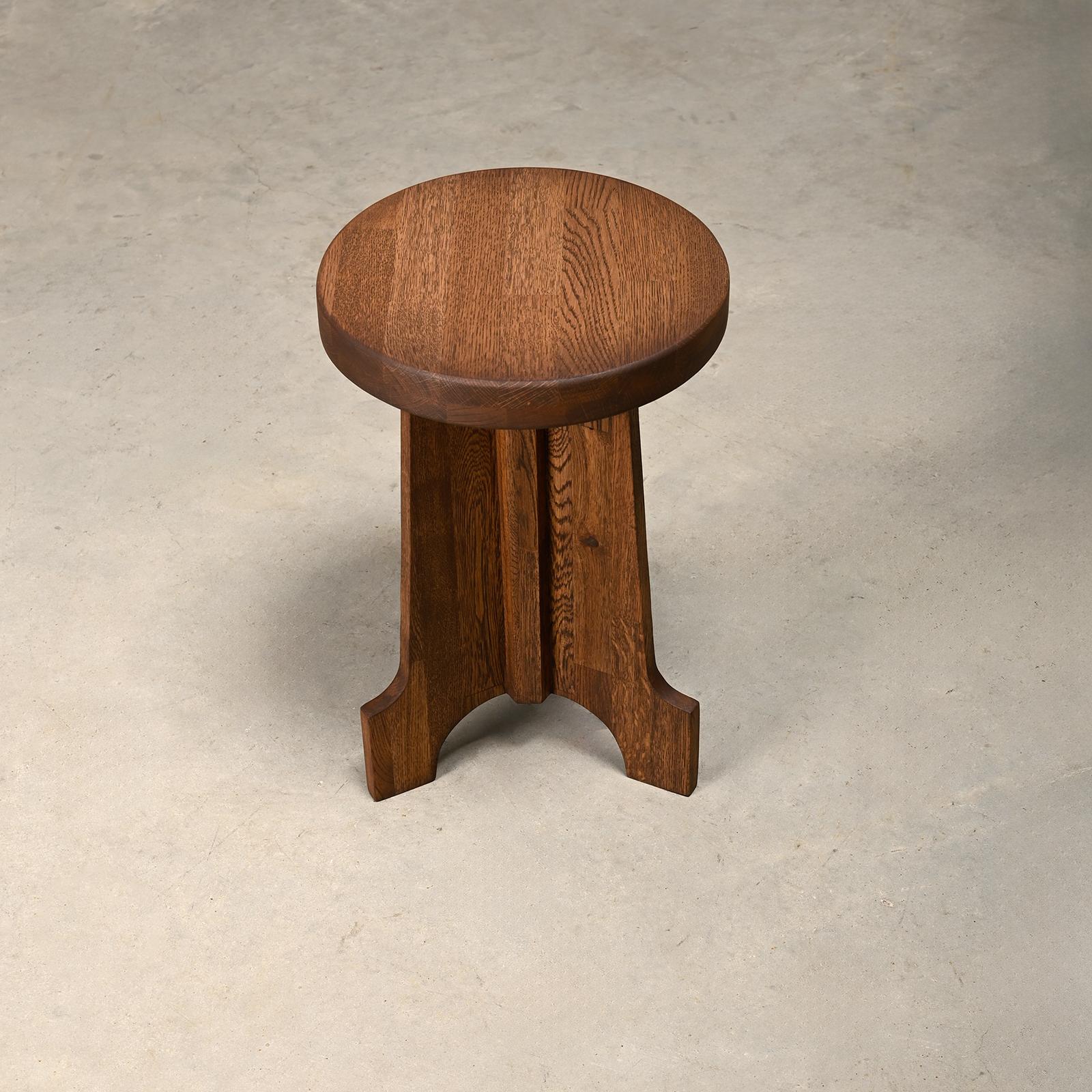 Scandinavian tripod Stools or Side Tables in Art Deco style solid stained Oak For Sale 2