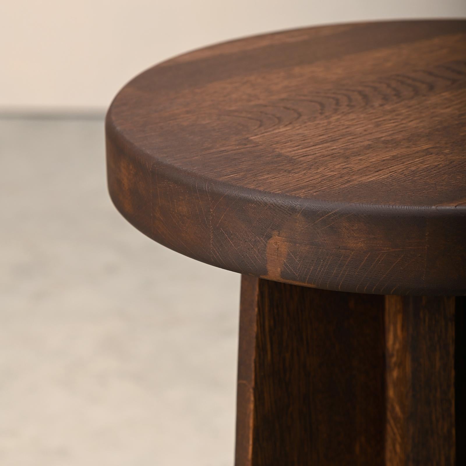 Scandinavian tripod Stools or Side Tables in Art Deco style solid stained Oak For Sale 6