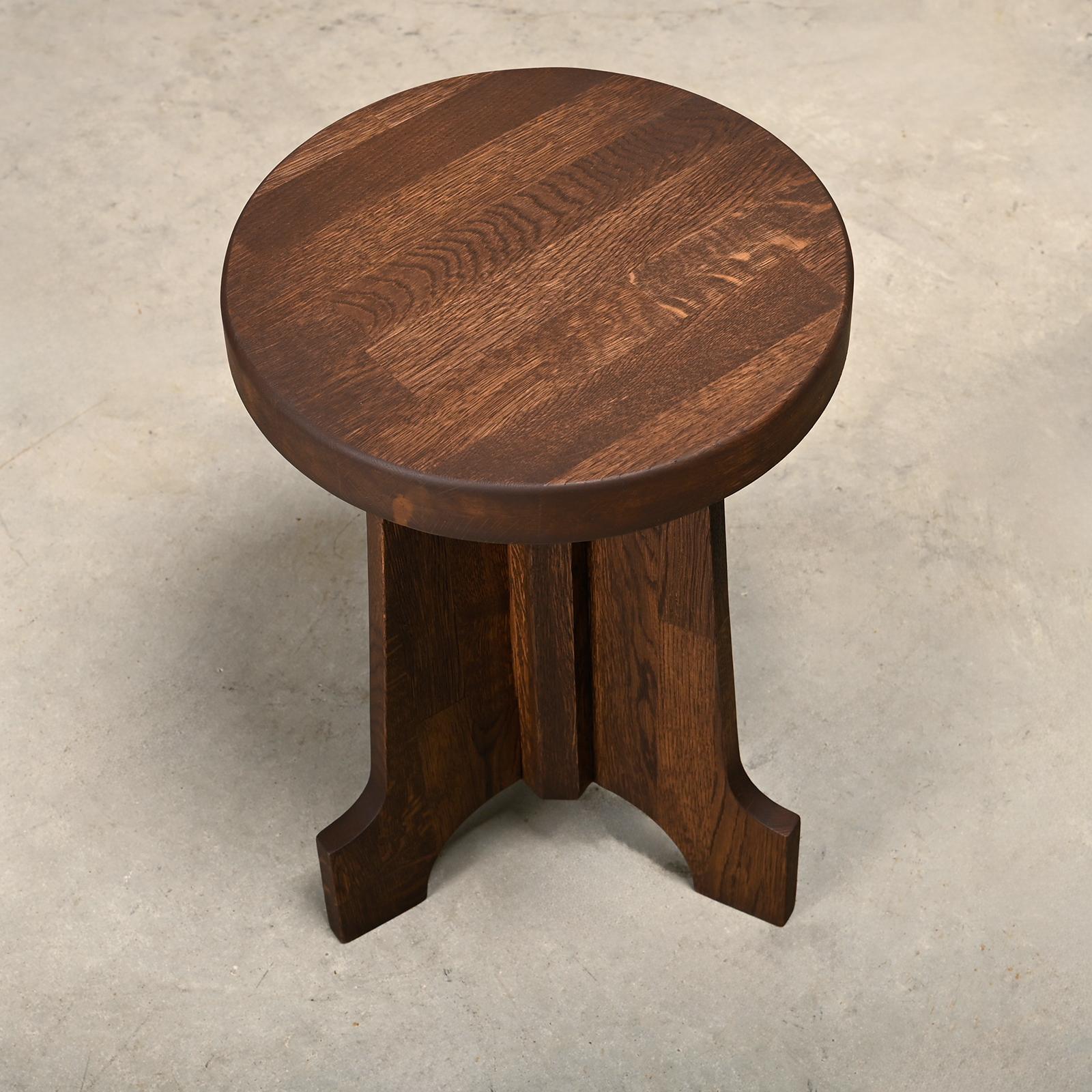 Scandinavian tripod Stools or Side Tables in Art Deco style solid stained Oak For Sale 5