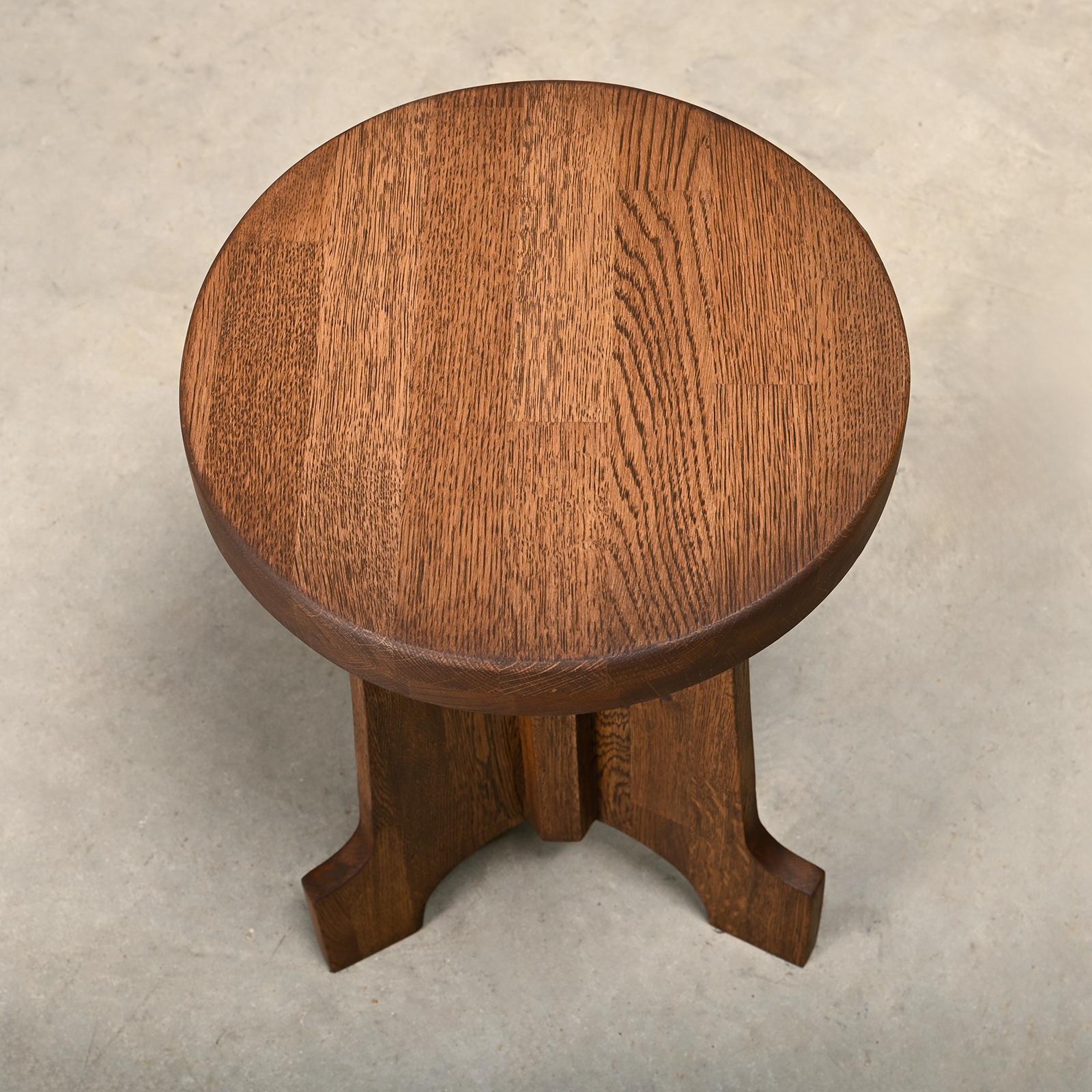 Scandinavian tripod Stools or Side Tables in Art Deco style solid stained Oak For Sale 4