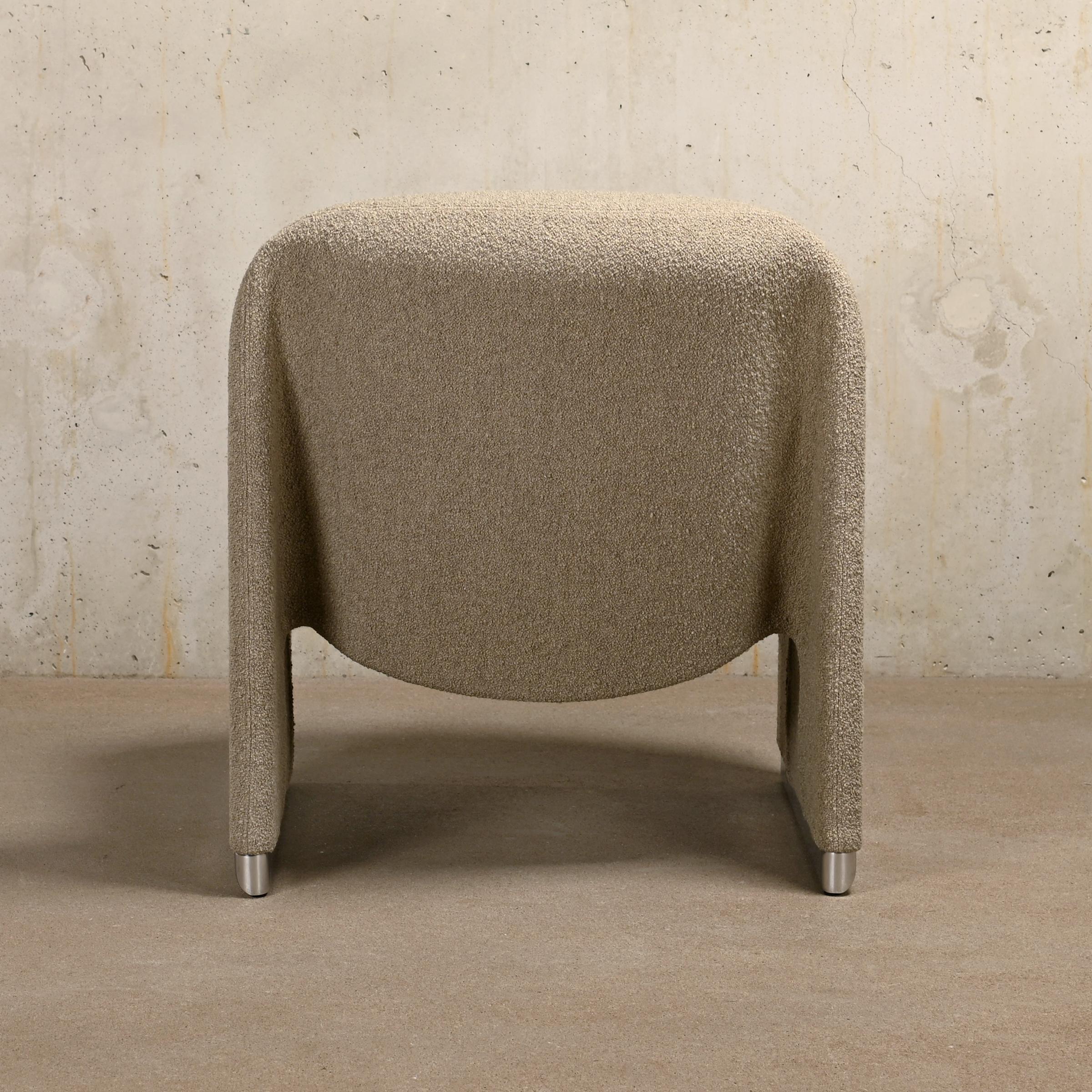 XX secolo Giancarlo Piretti Alky Lounge Chair in lana bouclé grigio pietra, Anonima Castelli in vendita