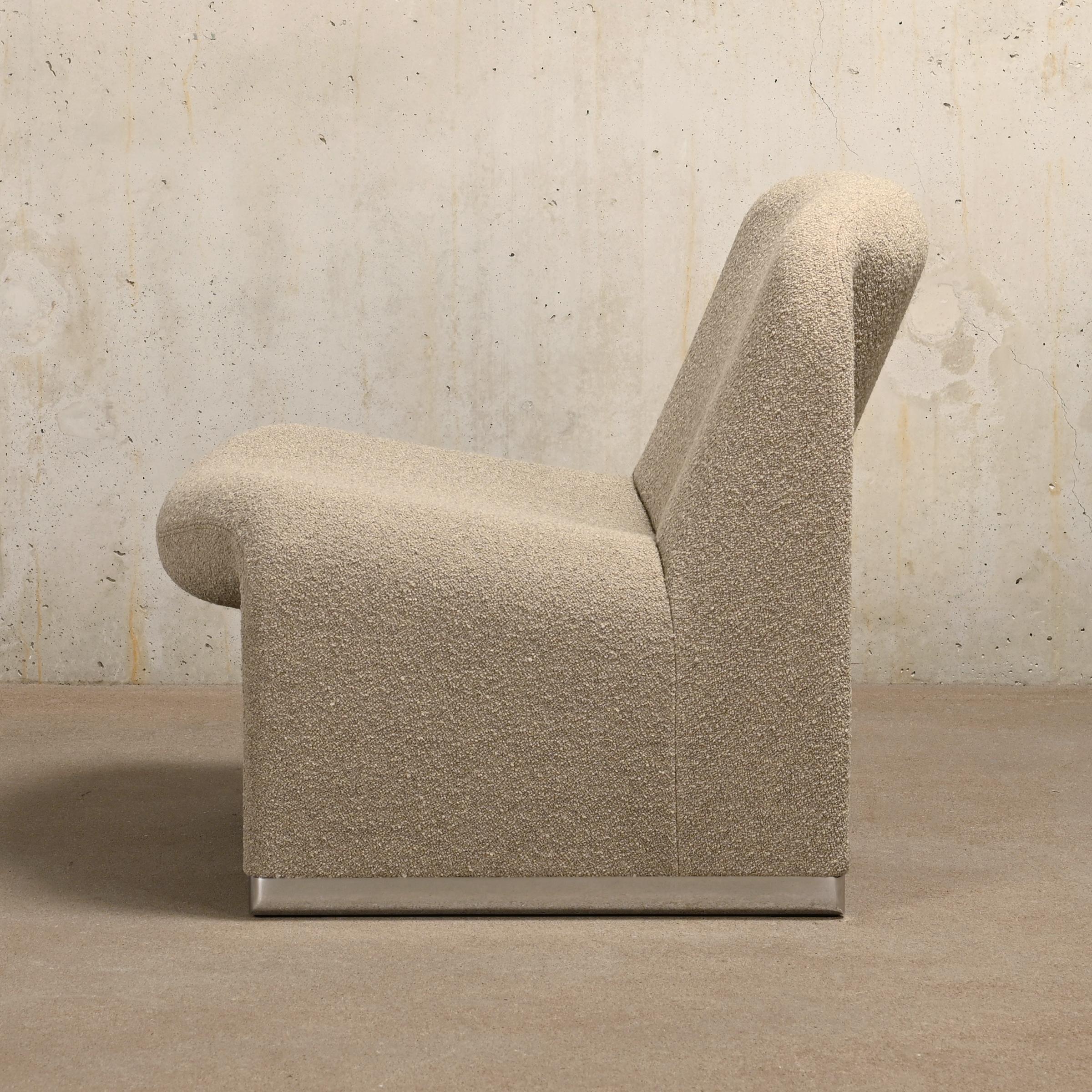 Giancarlo Piretti Alky Lounge Chair in lana bouclé grigio pietra, Anonima Castelli in vendita 2