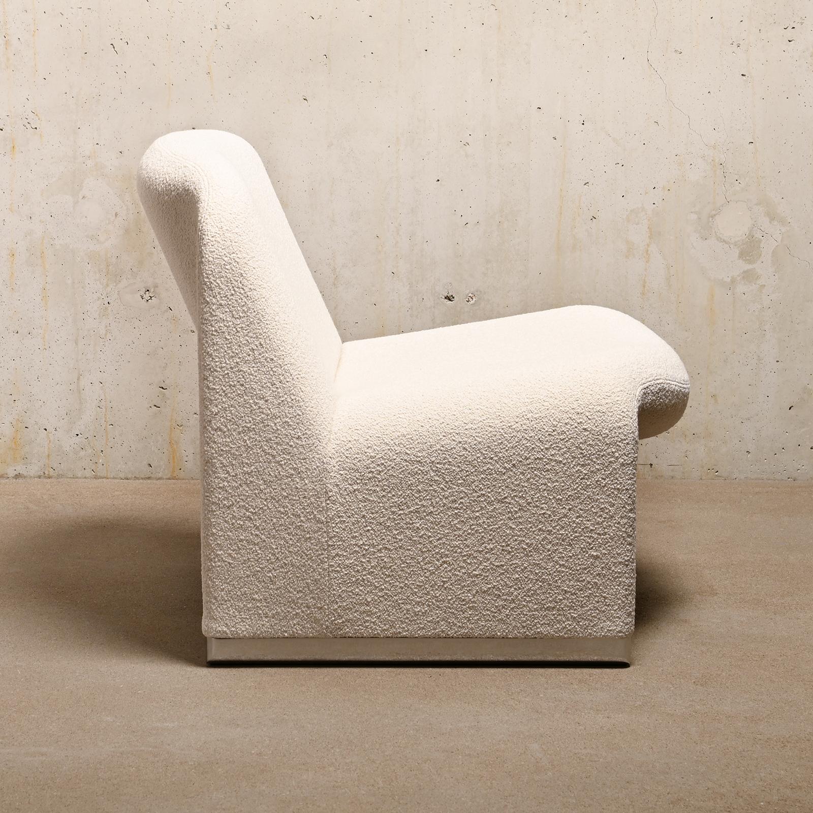 Mid-Century Modern Chaise longue Giancarlo Piretti Alky en laine bouclée blanche, Anonima Castelli en vente