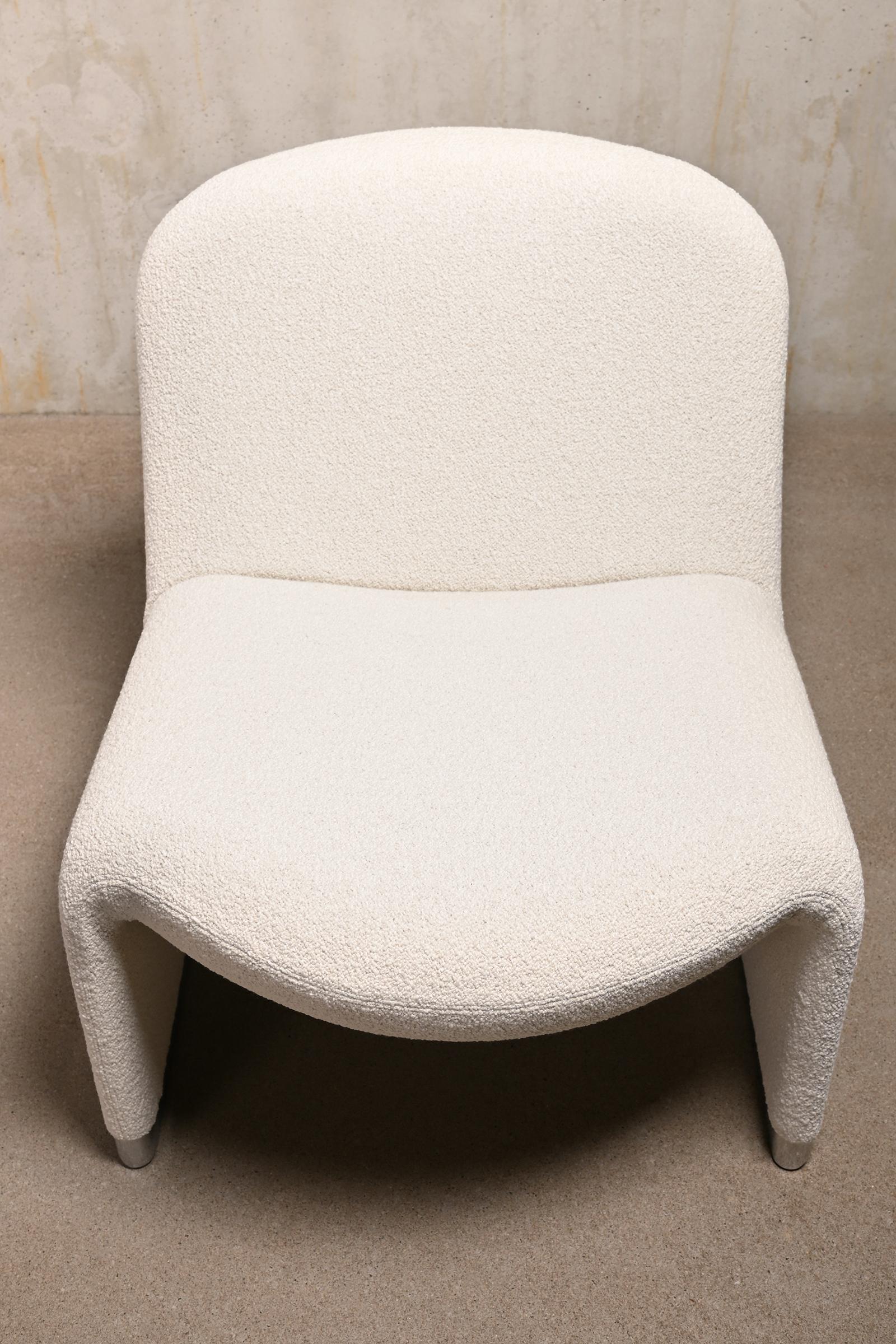 Chaise longue Giancarlo Piretti Alky en laine bouclée blanche, Anonima Castelli en vente 1