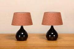 Scandinavian Modern Ceramic dark brown glazed Table Lamps, Denmark 1960s