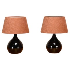 Scandinavian Modern Ceramic dark brown glazed Table Lamps, Denmark 1960s