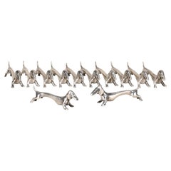 Set of twelve Dachshund vintage Silver Plate Knife Rests, France 1960s