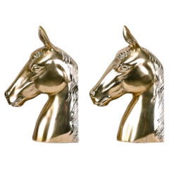 Large Brass Horse head vintage mid-century Bookends, France 1960s
