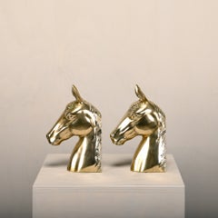 Large Brass Horse head vintage mid-century Bookends, France 1960s