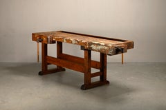 Vintage Wooden Industrial Rustic Carpenter’s Workbench with Two Vises