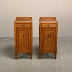 Art Deco Amsterdam School Nightstands oak wood and glass, 1930s Netherlands