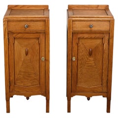 Art Deco Amsterdam School Nightstands oak wood and glass, 1930s Netherlands