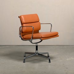 Charles & Ray Eames EA208 Soft Pad Chairs Chrome and Cognac leather, Vitra