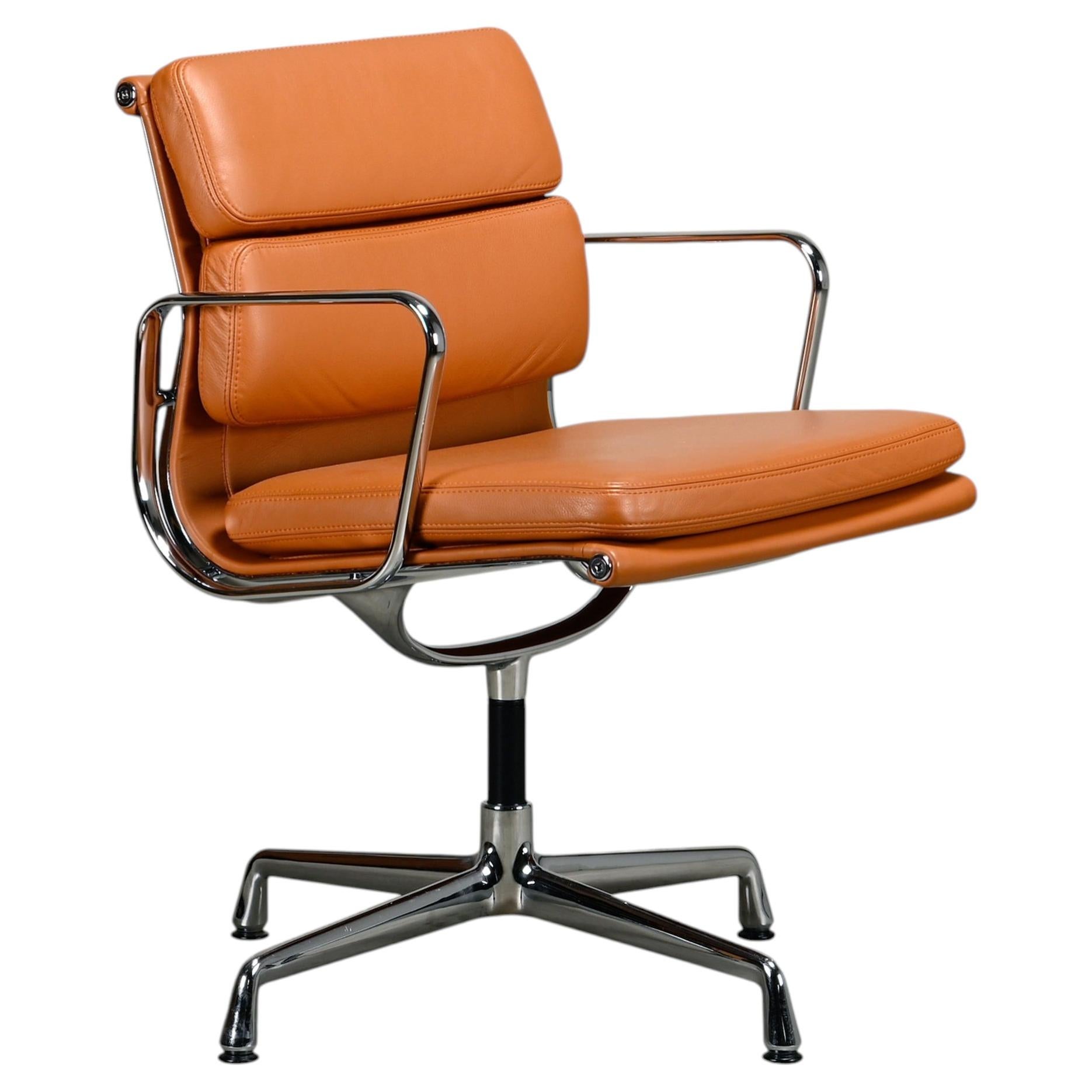 Pre-owned Vitra Charles & Ray Eames Ea208 Soft Pad Chairs Chrome And Cognac Leather,  In Brown