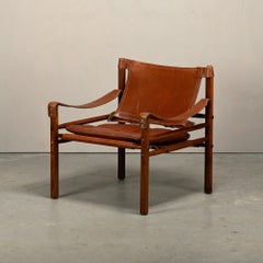 Arne Norell Sirocco Safari Lounge Chair in stained Ash and Brown Leather, Sweden