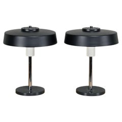 Pair industrial black Table Lamps similar to Model Timor Louis Kalff for Philips