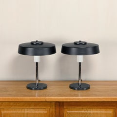 Pair industrial black Table Lamps similar to Model Timor Louis Kalff for Philips
